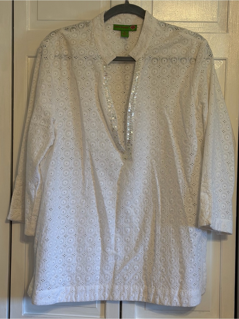 Island Republic White Eyelet Tunic with Sequin Trim
